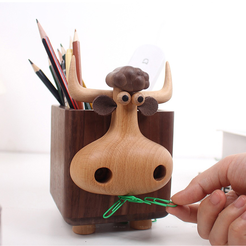 Cute Bull Shaped Wooden Pen Ho - đánh giá và giá Pen Holder Magnetic