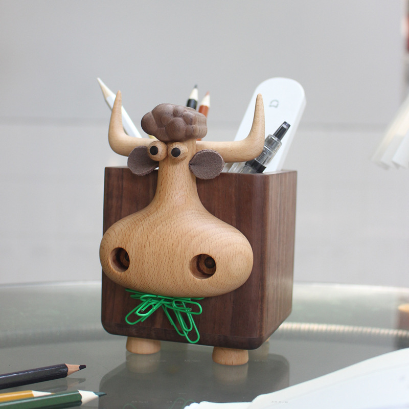 Cute Bull Shaped Wooden Pen Ho - đánh giá và giá Pen Holder Magnetic